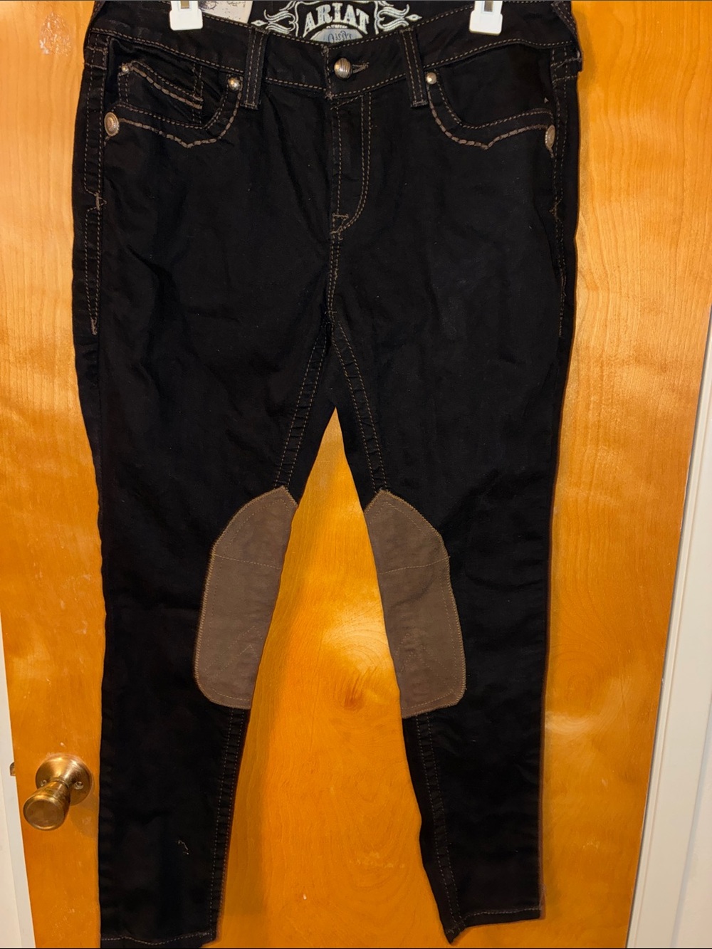 Ariat Black onyx Skinny Riding Jeans with Brown Knee Patches Sz 32x 29